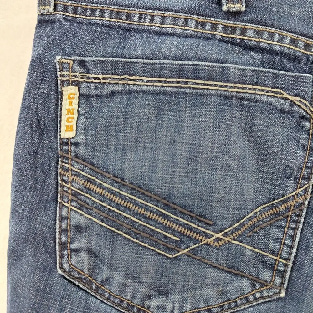 Cinch Ian Jeans Mens 38x34 White Label Blue Denim Straight Leg Distressed Grunge